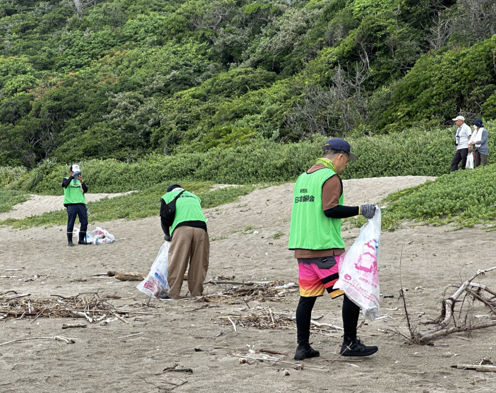 「第１回伊良湖岬恋路ヶ浜ビーチクリーン（稚魚放流）」の清掃の様子