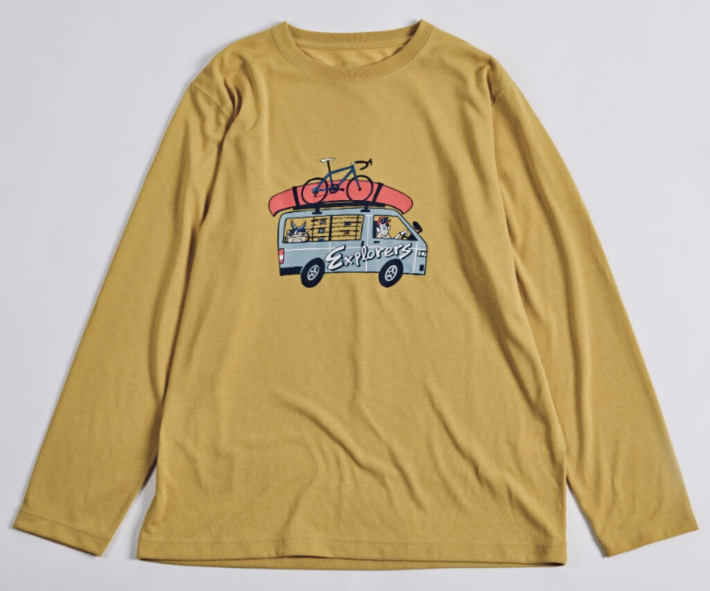 Graphic Dry T-shirts Long Sleeve "Explorers" Mustard