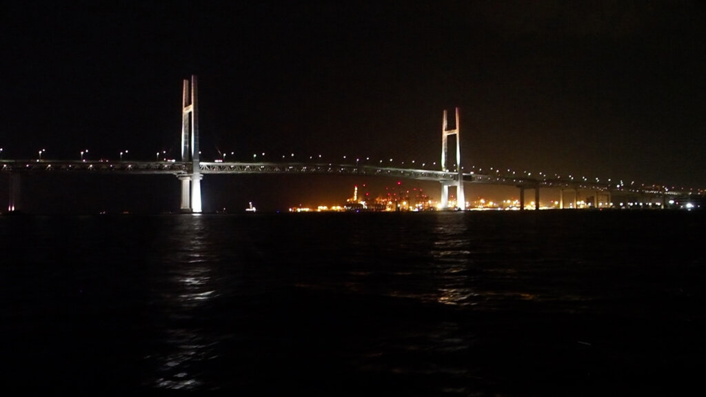 横浜ベイブリッジと本牧ふ頭の夜景