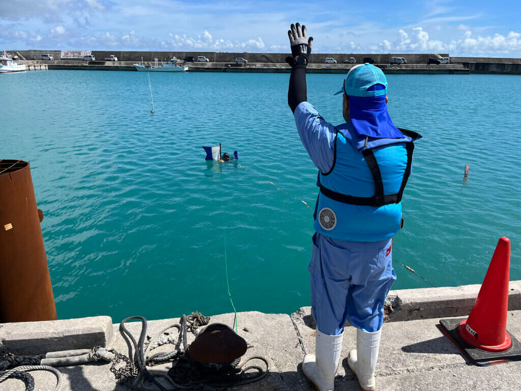 沖縄県の海野漁港でのLOVE BLUE事業の水中清掃の様子