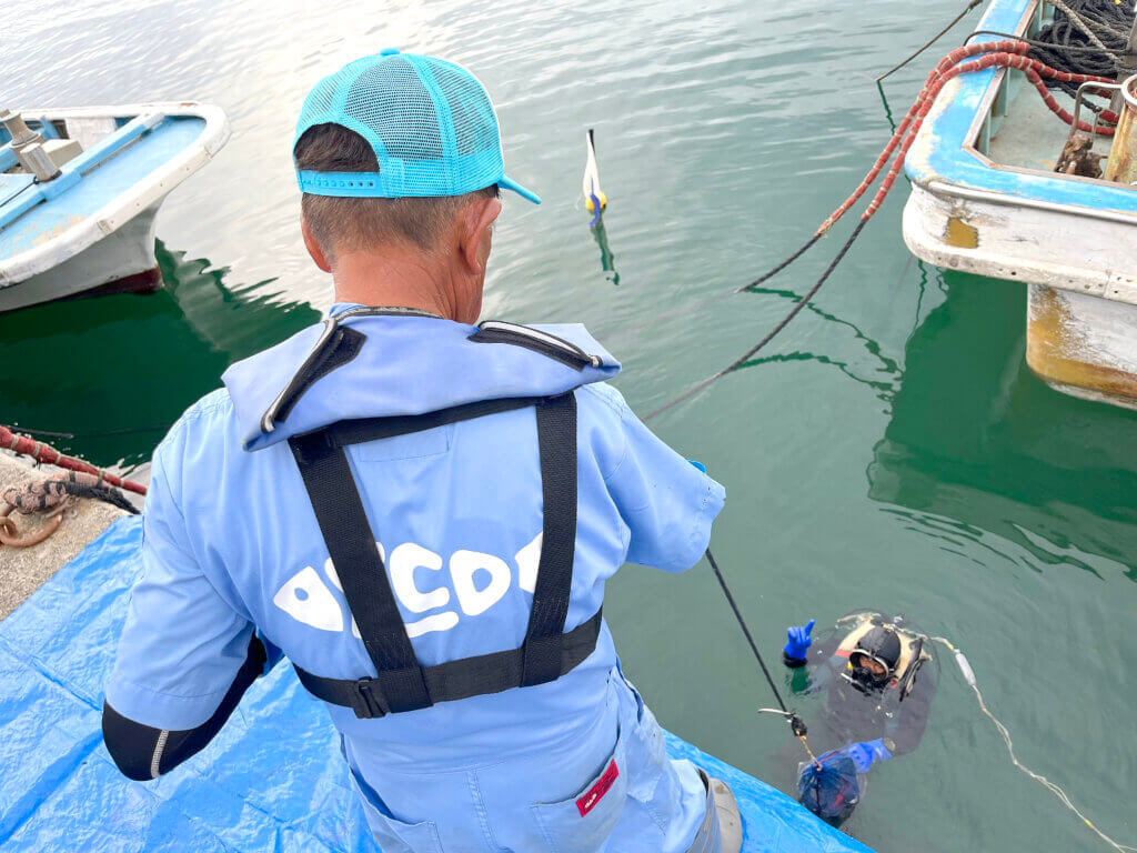 三重県の和具漁港でのLOVE BLUE事業の水中清掃の様子