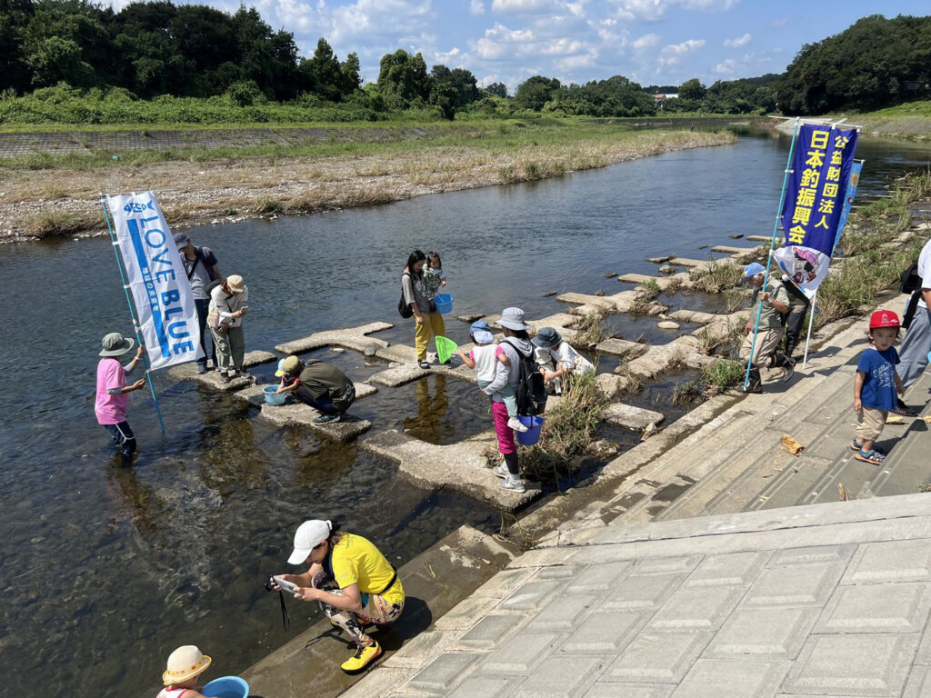 入間川での放流の様子